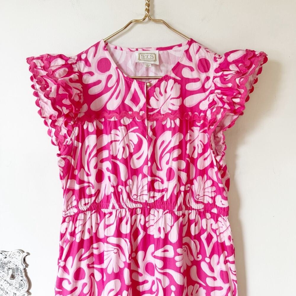 Sail to Sable Pink and White Ric Rac Tiered Ruffle Sleeve Midi Dress L - Picture 6 of 9
